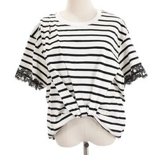 3.1 Phillip Lim NWD Striped Draped T-Shirt w/ Lace Size L in White / Black