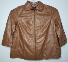 Roaman's 100% Soft Brown Leather Full Zip Jacket Women's Plus Size 24w Vgc