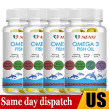 MENXI Omega 3 Fish Oil Capsules Triple Strength EPA & DHA, Burp-Less 120 sofgels
