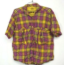Middy British Raj Womens Plaid Button Front Short Sleeve Shirt Standard Fit M