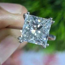 5.95 TCW Princess Moissanite Double Prong Engagement Ring 14K White Gold Plated