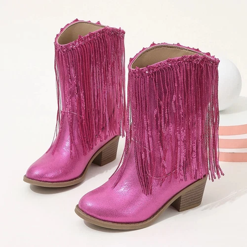 Girls Boots Autumn Winter Toddler Kids Princess Fashion Middle Calf Cowboys Boot - Imagen 10 de 30