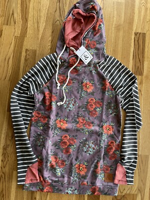 Ampersand Ave Stormy Meadow Purple  Doublehood Hoodie Knit Sweatshirt Size Small