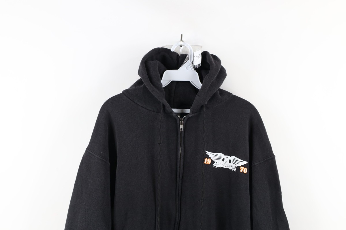 Vtg 90s Mens Large Spell Out Aerosmith Boston Band Full Zip Hoodie