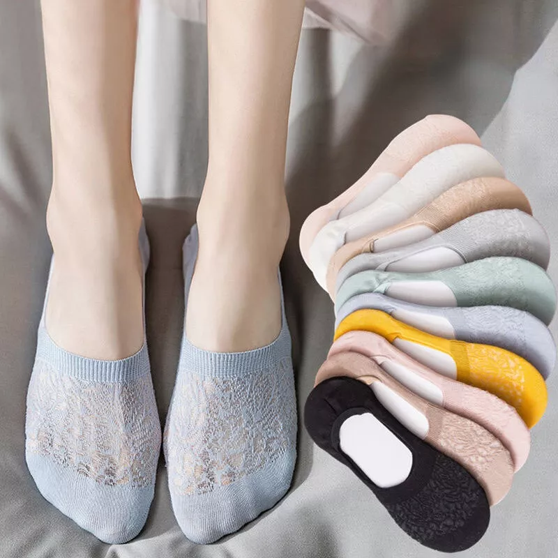 5Pairs Women Socks Non-slip Ankle Low Cotton Boat Socks No Show