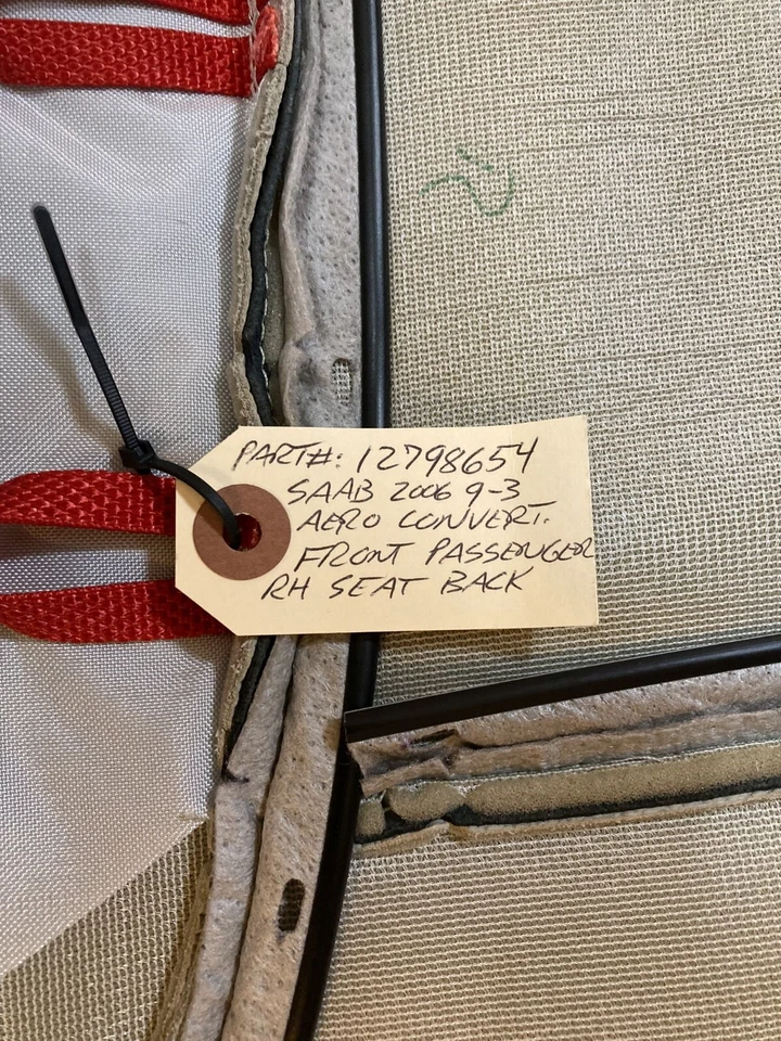 Saab 9-3 Convertible L06 Beige/Black Passenger Seat Back Cover NOS OEM 12798654 Foto 3 de 3