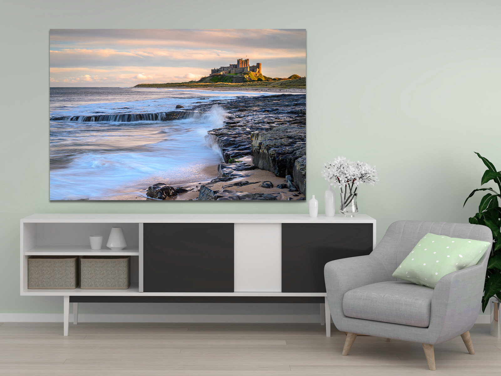Bamburgh Beach and castle canvas print art wall framed or print only eBay