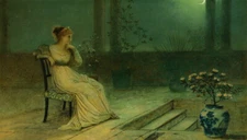 oil painting  on canvas "A Classical Maiden Seated On A Terrace By Moonlight  "