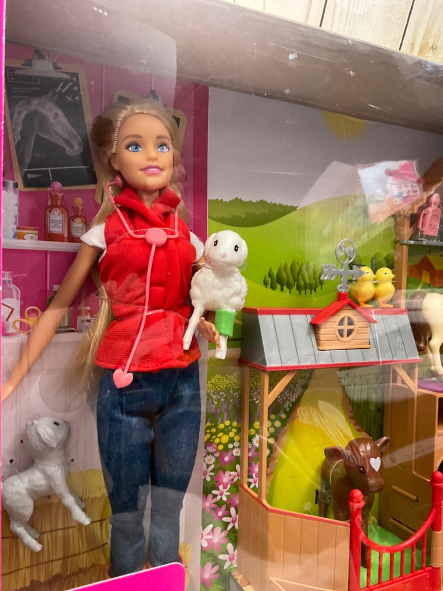 Barbie Sweet Orchard Farm Blonde Vet Playset Animals 2018 NEW