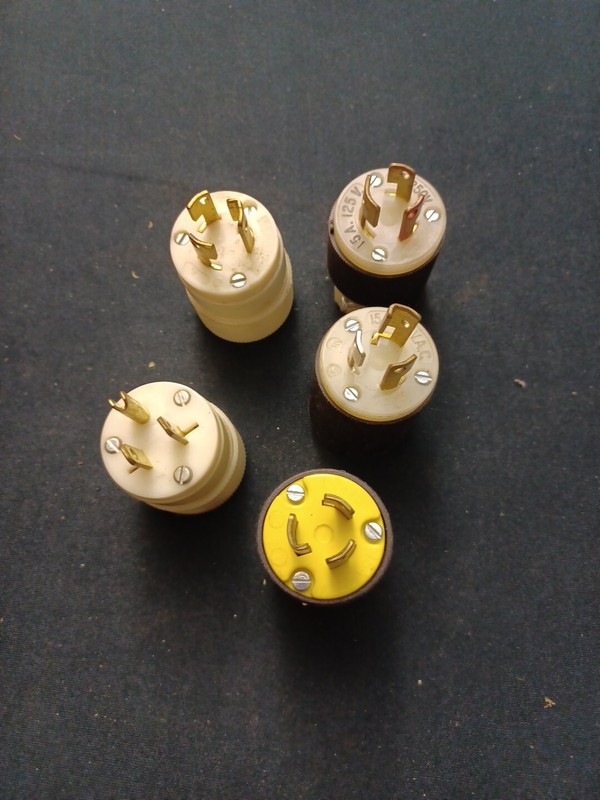 Lot of 5 Miscellaneous Male Plugs, 15A, 20A, Turn And Pull