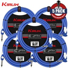 5-PACK Kirlin 10FT 1/4" Straight to Right Angle Instrument Guitar Cable Blue