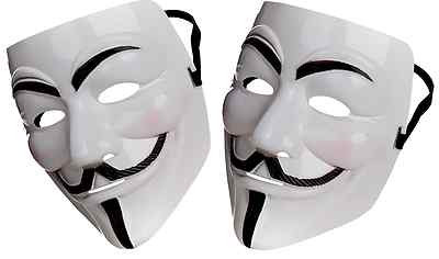 2 X Weiße Anonyme Hacker Protest Guy Fawkes Halloween Kostüm Gesichtsmaske