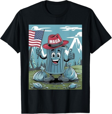 Proud MAGA Garbage Trump Supporter Trash Can Cartoon Funny T-Shirt