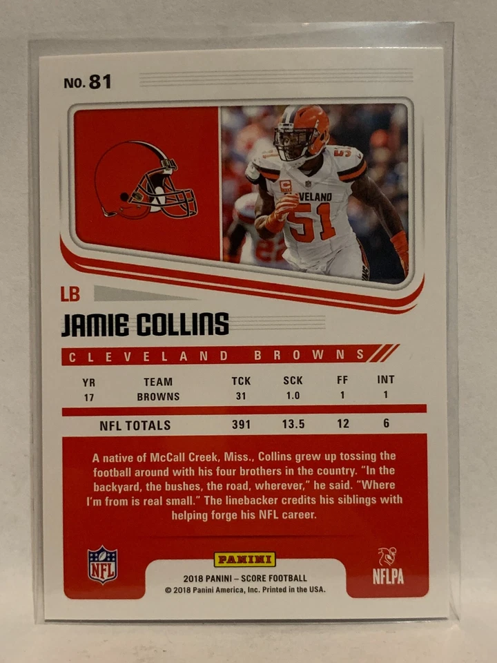 #81 Jamie Collins Cleveland Browns 2018 Score Football Card - Image 2 of 2