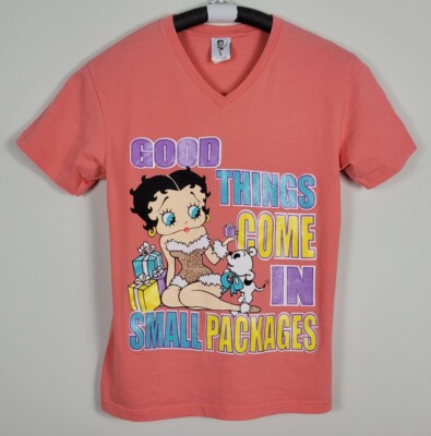 Betty Boop Good Things Come in Small Packages 2001 Retro Pink Shirt Womens S
