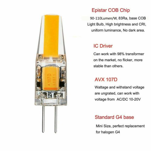 Lampade G4 LED COB 3W5W6W8W lampadine bianco caldo bianco freddo AC/DC12V lampada dimmerabile - Foto 8 di 17