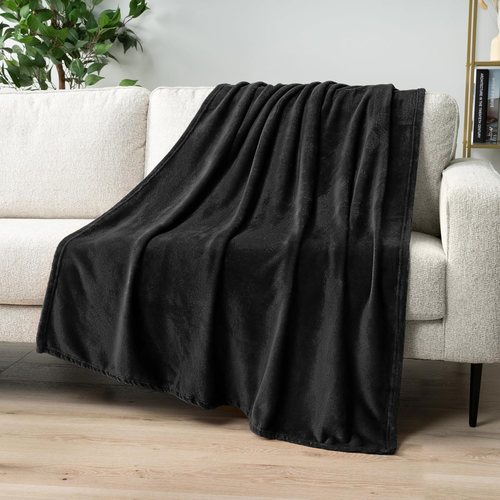 PAVILIA Black Fleece Throw Blanket for Couch Twin Size, Super Soft Fuzzy Flannel - Picture 11 of 12