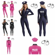 Women Bodysuit Stage Leotard Nightclub Jumpsuit And Hat Policewoman Dress Up