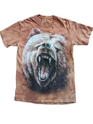 The Mountain Grizzly Bear Roar Orange Shirt Size Medium USA Acid Wash 2013 AOP