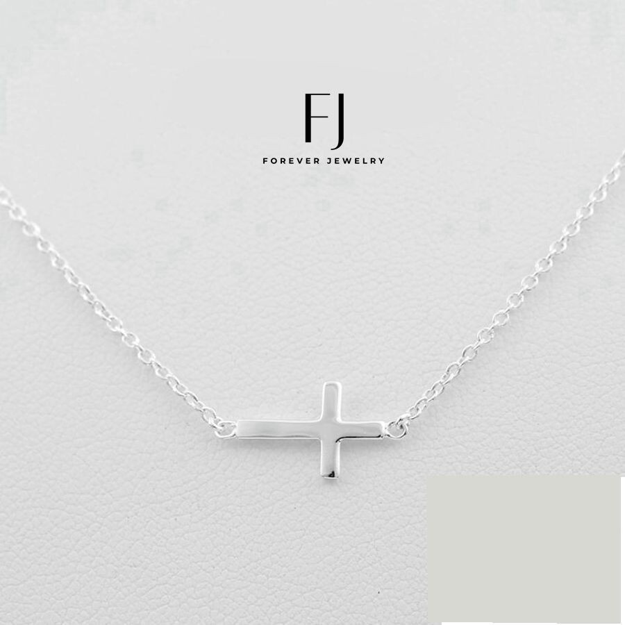 18 All Sterling Silver - Inline Cross Necklace, Sideways