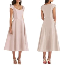 D697 NEW ALFRED SUNG Cameo PUFF SLEEVE Full Skirt SATIN Bridesmaid MIDI DRESS 8