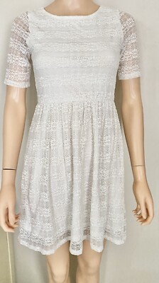 Monteau White Dress Lace A-line Short Sleeve Mini Dress M | eBay Monteau White Dress Lace A-line Short Sleeve Mini Dress M | eBay