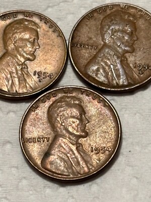 1954p,d,s lincoln cents 3 coins for 1 price free shipping