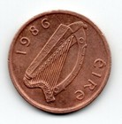 EIRE (Ireland) 1986, 1 Penny Irish Harp/stylized bird,  2 — photo 2