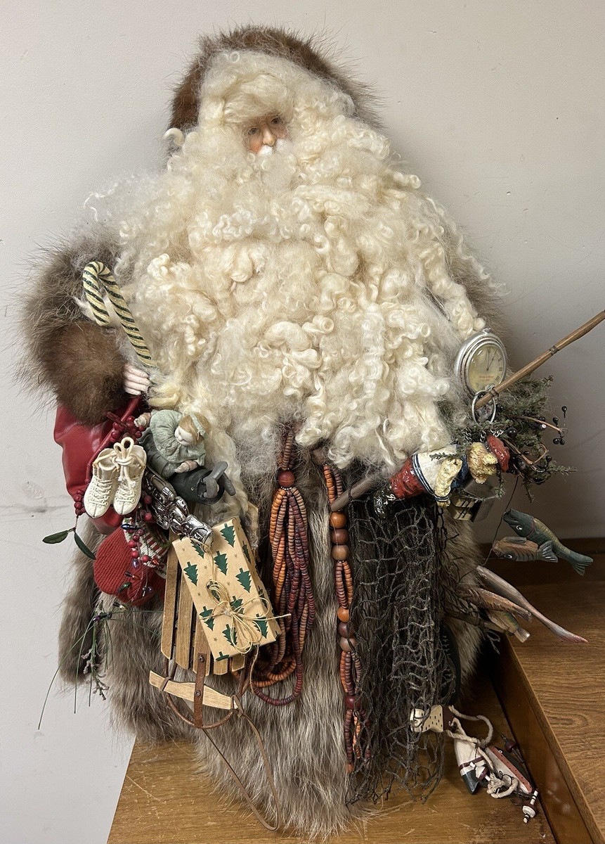 Kay Burkart 2004 Artisan Signed Father Christmas Santa Fishing