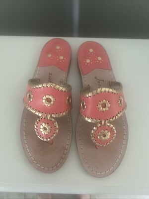 Jack Rogers Sandals coral & gold Whip stitch Metallic Tropez Size 6 Leather Flat