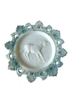Vtg Westmoreland Milk Glass Stubborn Mule Turquoise Blue Cut Out Lace Edge 7.25”