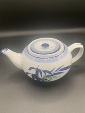 Jinhui Porcelain Asian Teapot 4 Display/Tea Microwave safe White Blue Bamboo EC