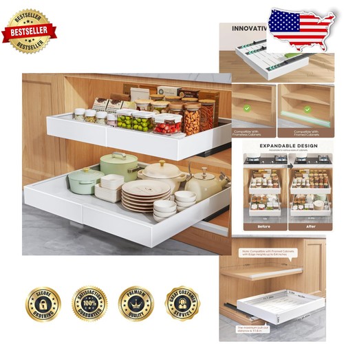 Expandable White Slide-Out Shelves with Silent Operation for Kitchen Cabinets