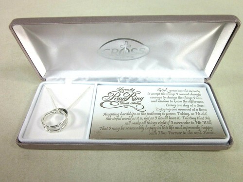 DICKSONS GIFT 18" SILVER PLATED"THE SERENITY PRAYER" DOUBLE MOBIUS NECKLACE NEW - Picture 2 of 5