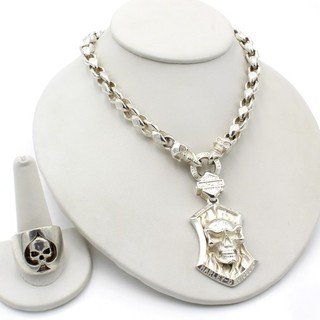 Harley Davidson X Sterling Skull Pendant Necklace Signet Ring Lot of 2 S4424 2