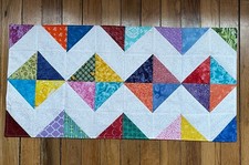 Summer Table Runner. Handmade Quilted Multicolor Blocks 13x26