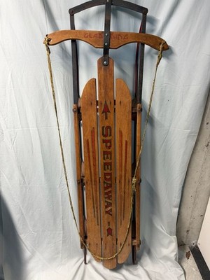 Gladding Speedaway 856 Wooden Sled Brown Red Black Traditional Metal decor piece