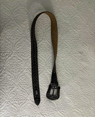 Authentic BB Simon Jet Black Crystal Leather Belt All Black Studded Size 36