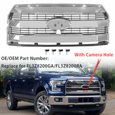 For 2015 2016 2017 Ford F150 F-150 Front Upper Grille With Camera Hole Chrome