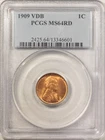 1909 VDB LINCOLN CENT - PCGS MS-64 RD, RED FIRST-YEAR ISSUE!
