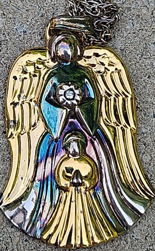 Gorham Jewelry Guardian Angel pendant Sterling Silver Gold Tone Original Tag