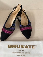 BRUNATE Sling Back Pumps Gr. 38 Veloursleder Schwarz + Bunt Dustbag ungetragen