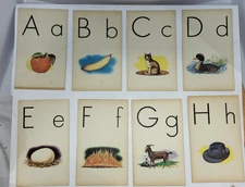 Vintage Large Alphabet Cards ABC's with Pictures and Words School Flashcards ,58