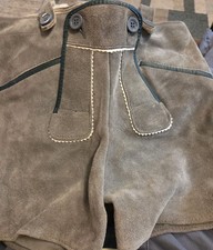 Vintage Lederhosen Suede Gray Shorts Suspenders Oktoberfest Bavarian 22"