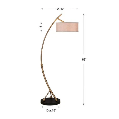 VARDAR MID CENTURY MODERN CURVED METAL FLOOR LAMP BRUSHED BRASS ADJUSTABLE  2808 - Picture 3 of 3
