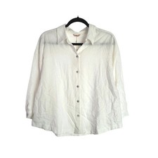 NEW Eberjey Off White Linen Blend Relaxed Button Down Pajama Top Small LS4667U