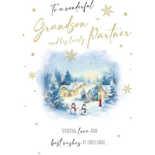 To A Wonderful Grandson and his lovely Partner Christmas Card. 9x6 Inches