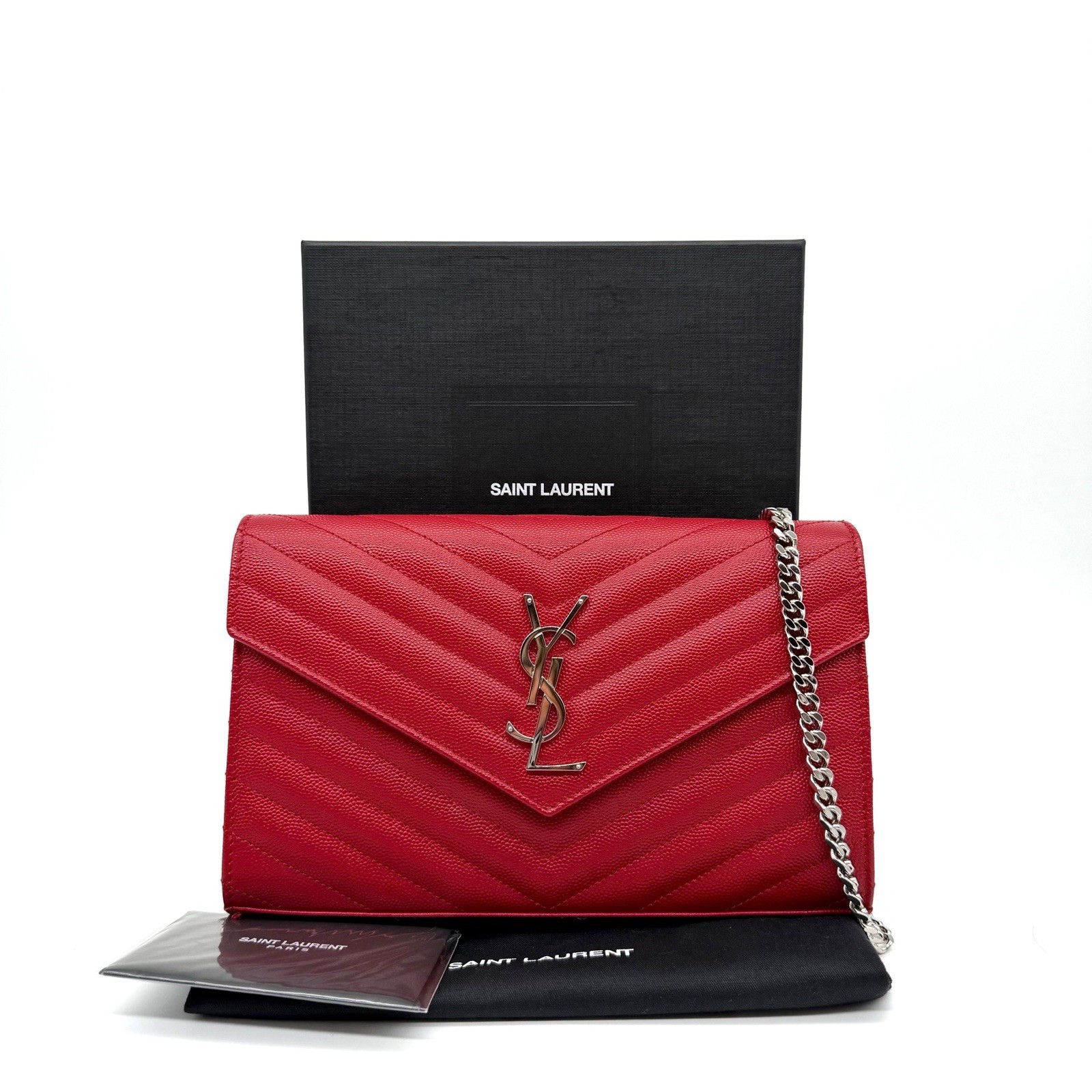 Saint Laurent YSL Large Envelope Wallet on Chain Bag in Red