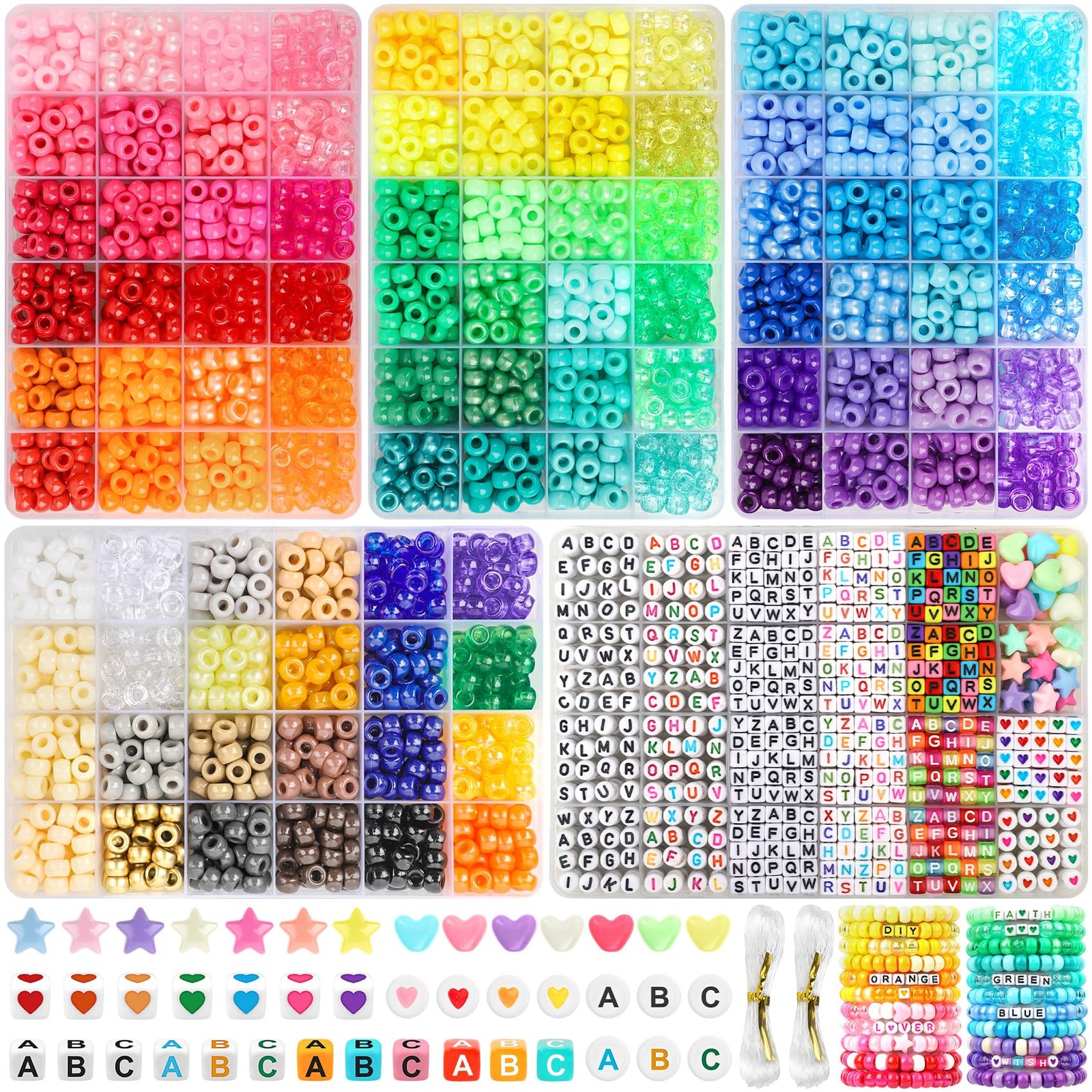 Acerich 4022 Pcs Pony Beads for Friendship Bracelet Making Kit 96 Colors 5 Bo...