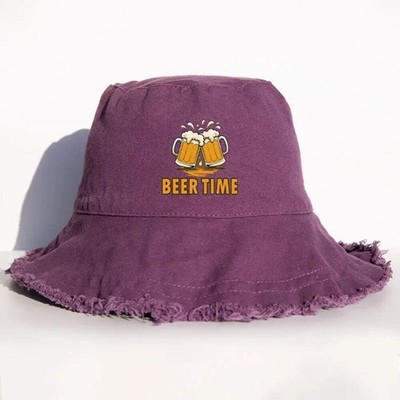 BEER TIME ausgefranste Krempe Bucket Hat Baumwolle Sommer Sonnenhut mit Jubel Bierkrug Druck